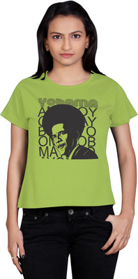 

Tantra Graphic Print Women's Round Neck Light Green T-Shirt, Moss green