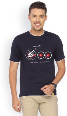 

Campus Sutra Printed Men Round Neck Blue T-Shirt