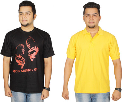 

Leo Clothing Printed Men's Round Neck Reversible Black, Yellow T-Shirt(Pack of 2)