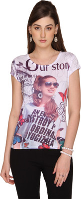 

Ten on Ten Printed Women's Round Neck Multicolor T-Shirt, Multi