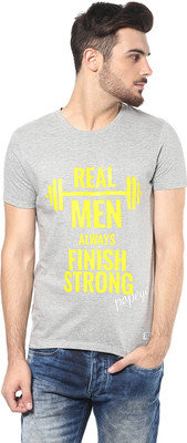 

Henry and Smith Printed Men's Round Neck Grey T-Shirt, Light grey melange