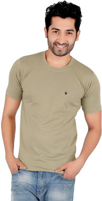

Awack Solid Men's Round Neck Beige T-Shirt, Khakhi