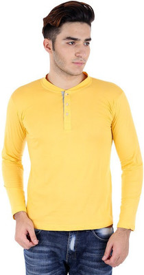 

BigIdea Solid Men' Henley Yellow T-Shirt