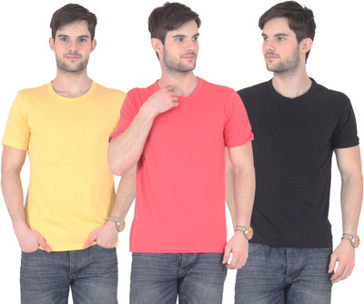 FnMe Solid Men' Round Neck Multicolor T-Shirt(Pack of 3, Black;gajri;yellow