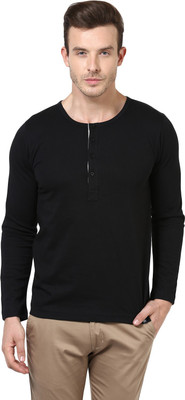 

Bukkl Solid Men' Henley Black T-Shirt