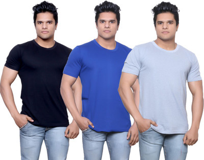 

IndiWeaves Solid Men' Fashion Neck Black, Blue, Grey T-Shirt(Pack of 3, Black;blue;gray