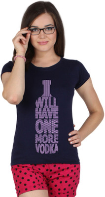 

SayItLoud Printed Women' Round Neck Blue T-Shirt, Navy blue