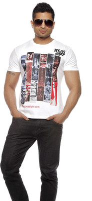 

Gritstones Printed Men's Round Neck White T-Shirt