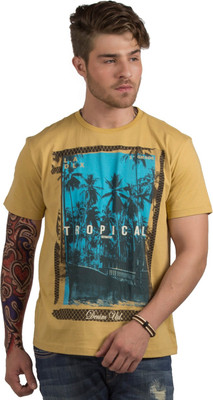 

HotTribes Printed Men's Round Neck Beige T-Shirt