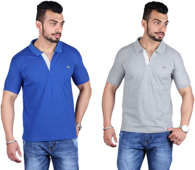 

Shineway Solid Men's Polo Neck Blue, Grey T-Shirt(Pack of 2