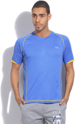

Fila Solid Men's Round Neck Blue T-Shirt, Tur sea