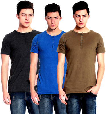 

Lemon & Vodka Solid Men's Henley Multicolor T-Shirt(Pack of 3