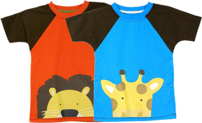 

Ssmitn Boys Animal Print Cotton T Shirt(Red, Pack of 2, Blue