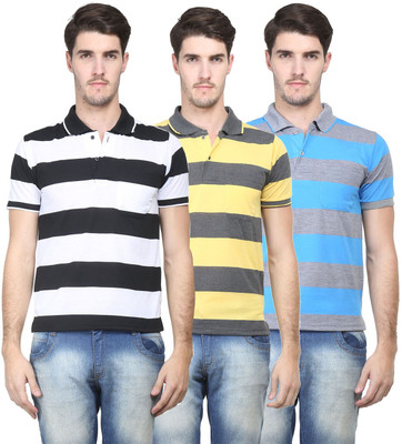

Vimal Striped Men' Polo Neck Multicolor T-Shirt(Pack of 3