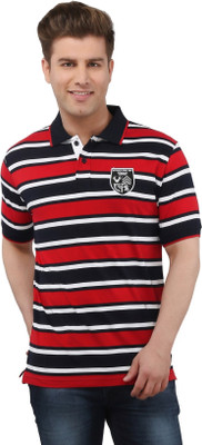 

The Cotton Company Striped Men's Polo Neck Red, Black, White T-Shirt, Auburn red