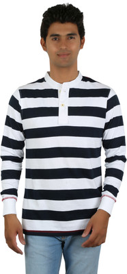 

Red Line Striped Men's Henley White, Black T-Shirt, Black;white