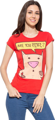 

Chimp Graphic Print Women's Round Neck Red T-Shirt, Grenadine