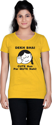 

Tantra Printed Women's Round Neck Yellow T-Shirt