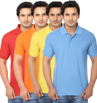 Ansh Fashion Wear Solid Men's Polo Neck Multicolor T-Shirt(Pack of 4, Multi