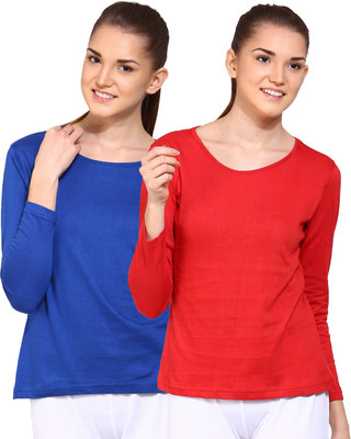 

Ap'pulse Solid Women's Round Neck Red, Blue T-Shirt(Pack of 2), _red_rblu