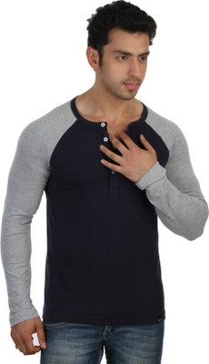 

Rigo Solid Men's Henley Black, Grey T-Shirt, Blue