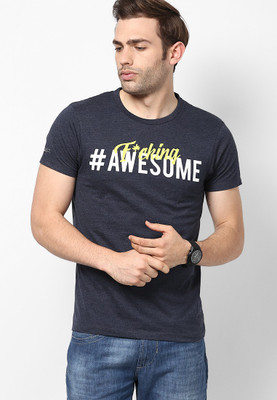 

Jack & Jones Graphic Print Men' Round Neck Black T-Shirt, Navy blazer