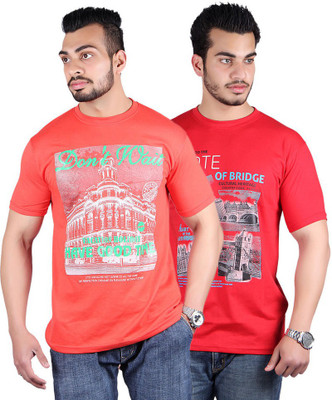 

Shineway Graphic Print Men's Round Neck Multicolor T-Shirt(Pack of 2, Carrot;red