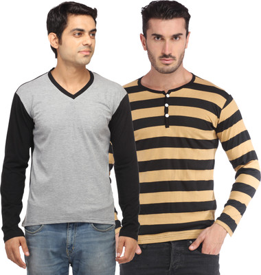 

Leana Solid Men's Fashion Neck Multicolor T-Shirt(Pack of 2, Multi