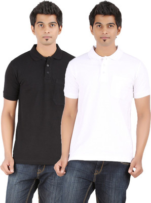 

Ap'pulse Solid Men's Polo Neck Black, White T-Shirt(Pack of 2