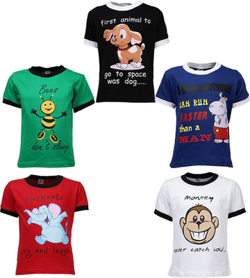 

Gkidz Boys Printed T Shirt(Multicolor, Pack of 5, Black