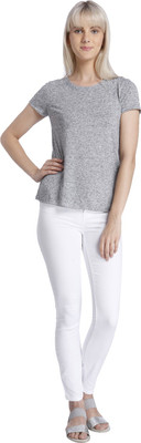 

Vero Moda Solid Women' Round Neck Grey T-Shirt, Dark grey melange