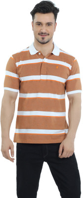 

The Cotton Company Striped Men' Polo Neck Orange T-Shirt