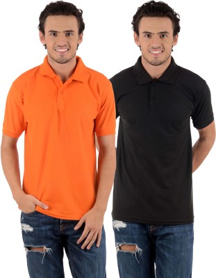 

Blaze Solid Men' Polo Neck Multicolor T-Shirt(Pack of 2, Black;orange