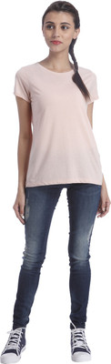Only Solid Women' Round Neck Brown T-Shirt