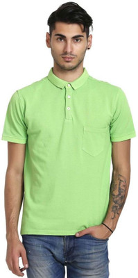 Skatti Solid Men Polo Neck Green T-Shirt