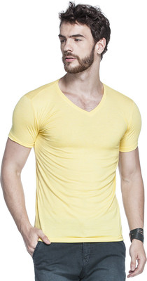 

Tinted Solid Men's V-neck Yellow T-Shirt