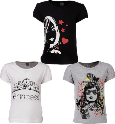 

Gkidz Girls Printed T Shirt(Multicolor, Black