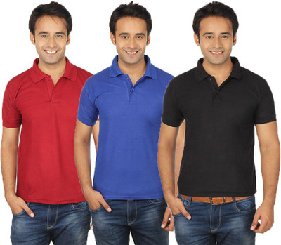 

Quetzal Solid Men's Polo Neck Multicolor T-Shirt(Pack of 3, Black;blue;maroon