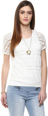 

Honey By Pantaloons Self Design Women' Round Neck White T-Shirt, Off white