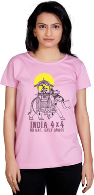 

Tantra Printed Women's Round Neck Pink T-Shirt, Light pink