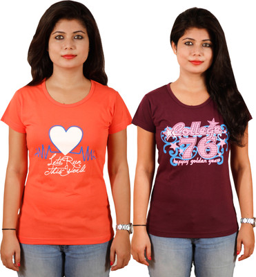 

Tryd Printed Women' Round Neck Multicolor T-Shirt(Pack of 2