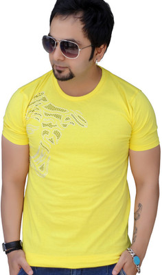 

Black Collection Graphic Print Men's Round Neck Yellow T-Shirt