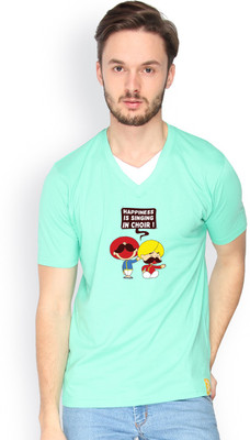

Campus Sutra Solid Men V-neck Green T-Shirt, Sea green