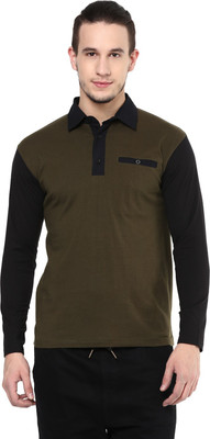 HYPERNATION Solid Men High Neck Green, Black T-Shirt