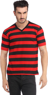 

Leana Solid Men's V-neck Red, Black T-Shirt, Black;red