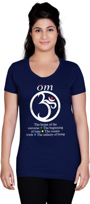 

Tantra Graphic Print Women's Round Neck Dark Blue T-Shirt, Navy blue