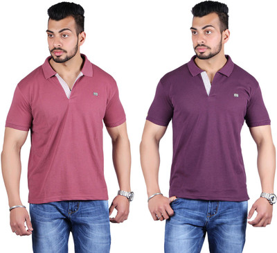 

Shineway Solid Men's Polo Neck Purple, Purple T-Shirt(Pack of 2