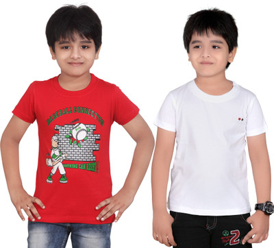 

Dongli Boys Solid T Shirt(Red, Pack of 2), Red & white