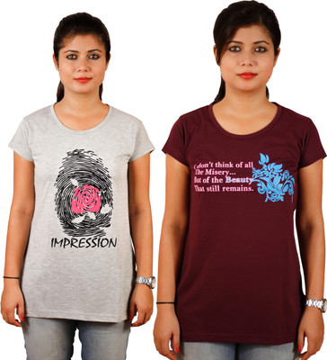 

Tryd Printed Women' Round Neck Multicolor T-Shirt(Pack of 2