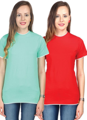 

Campus Sutra Solid Women' Round Neck Red, Green T-Shirt(Pack of 2